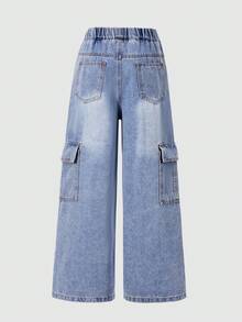 Tween Boy Fashion Casual Washed Cargo Denim Jeans - Blue - View 4
