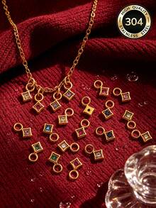 5 Pcs 304 Stainless Steel 18K Gold Plated Square Rhinestone Charms, Multi‑Color Crystal Tiny Pendants DIY Jewelry Accessories, Handmade Necklaces - Pendants - View 1