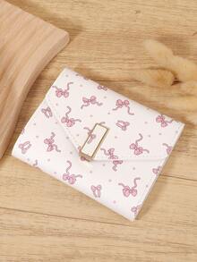 Fashionable Women's Bow Short Credit Card Storage Bag, Simple And Casual Multifunctional Card Holder, Three Fold Buckle Women's Wallet - White - View 5