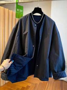 Premium Reversible Jacket For Women, Spring/Autumn 2025 New Loose Casual Versatile Collarless Trench Coat Jacket Top - Black - View 4