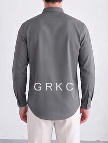 GRKC 男士通勤立領長袖梭織襯衫，極簡成熟風格，適合春/秋/冬 - 灰色 - 查看 5