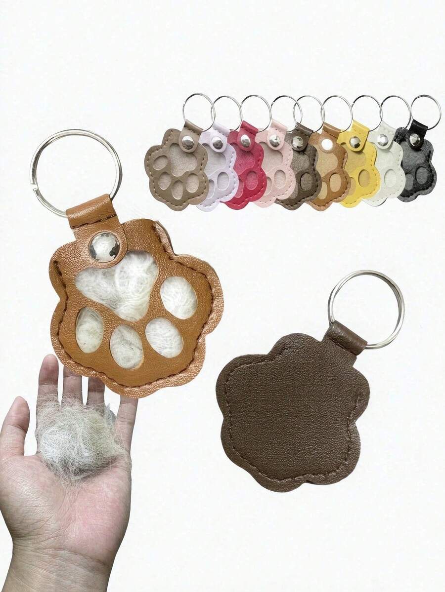 10pcs Pet Hair Memorial Keychain - Cute Paw Print Design With Storage Space For Dog/Cat Hair, Pet Owner Keepsake, Unique Gift Idea - Random Color 10pcs - View 1