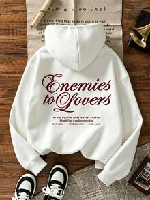 Women's Letter Print Hooded Casual Daily Wear Sweatshirt White - White - View 3