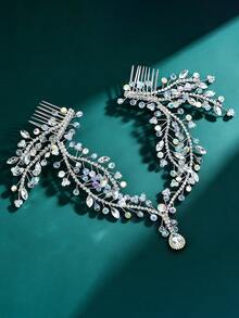 1pc Boho Bridal Forehead Headband With Comb Handmade Women Head Chain For Wedding Party - Silver - View 4