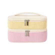 Fashion Colorblock Valentine's Day Corduroy Double Layer Makeup Bag, Portable And Lightweight, Suitable For Travel And Home, Gift Style - Multicolor - View 15
