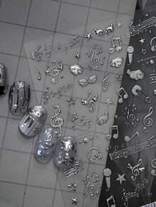 1 Silver Glitter Music Note Nail Luxury Sticker, Piano Keyboard Headphone Microphone Music Symbol Self-Adhesive Nail Art Sticker, Rock Music Theme Nail Decoration DIY Nail - Multicolor - View 2