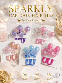 10PCS Cute Sparkly Glitter Cartoon Hair Ties For Little Girls, Bear Rabbit Heart Star Design Elastic Hair Bands, Princess Style Kids Hair Accessories - Multicolor - View 1