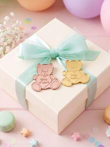 1/3pcs Custom Text Teddy Bear Mirror Acrylic Charm Tag, Engraved Name Mirror Label, Cute Bear‑Heart Shape Ornament For Gift Wrapping Table Place Decor - Multicolor - View 2