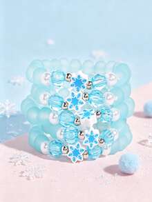5pcs/Set Cute Soft Clay Snowflake Hanging Decor Blue Crystal Beaded Bracelet Set, Suitable For Daily Wear, Party Gifts - Multicolor - View 5