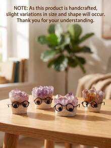 Unique Natural Amethyst Crystal Cat Figurine With Glasses, One-Of-A-Kind Handcrafted Raw Gemstone Animal Decor, Blind Box, Trinkets, Party Favors - Multicolor - View 5