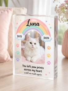 Customized Cat Memorial Acrylic Block, Personalized Rainbow Bridge Photo Crystal Plaque, Cat Loss Remembrance Gift, Forever In My Heart Keepsake, Custom Pet Memorial Decoration For Cat Lovers - Multicolor - View 4