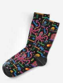 Cool 360° Printed Men's Socks - Streetwear Socks,Ixel Game,Video Game Print,Pixel Robot,Colorful,Funny Socks, Fit Daily, Holiday & Party Occasions - Multicolor - View 7