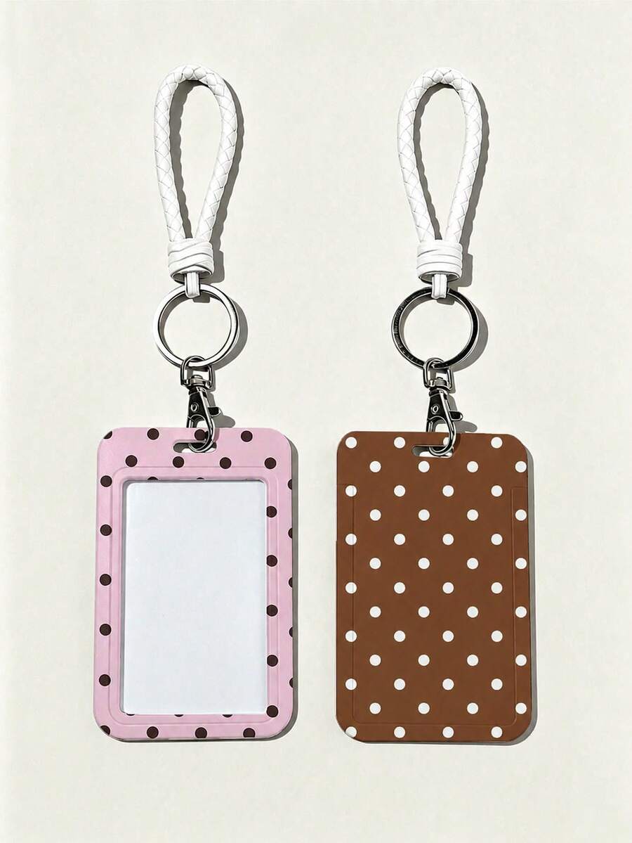 Polka Dot Pattern Fashionable Personalized Retractable Card Holder, Keychain Pendant Bag Decoration, Student ID & Transit Card Protective Sleeve, Suitable For Office Workers And Students Daily Use - Multicolor - View 1