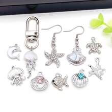 5/20pcs Silvery Ocean Charms Rhinestone Shell Starfish Mermaid Tail Dolphin Jellyfish Pendant For DIY Bracelet Necklace Jewelry Making Findings - Multicolor - View 6