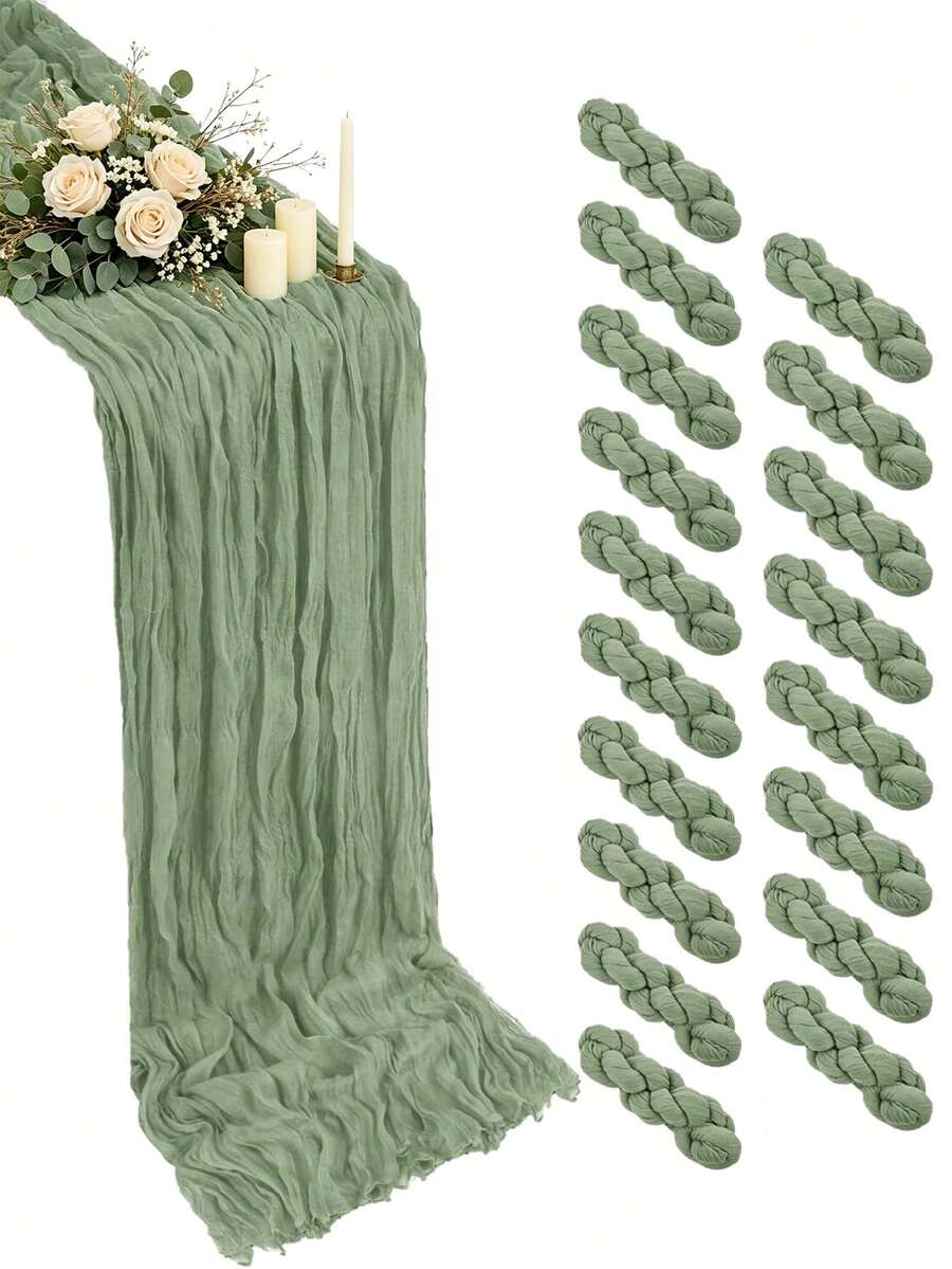 Sage Green Gauze Table Runner, Suitable For Forest Theme Baby Shower, Bridal Wedding Decor, Rustic Gauze Table Runner, Can Be Used As Centerpiece Decoration For Parties, First Communion, Engagement And Other Occasions