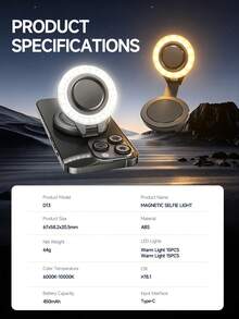 AXNEN Magnetic Phone Fill Light, Portable Rotation Selfie Fill Light, Rechargeable Large Capacity Battery, Warm/Cold/Natural Lighting, Adjustable Brightness Light, For Ios, Smart Phones, Laptop, Photography, Camera & Video, Perfect For Makeup Selfies - one-size - View 11