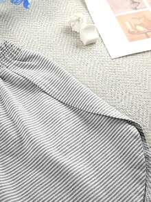 2pcs/Set Simple Loose Fit Striped Knitted Top With Side Split And Shorts, Casual Homewear Set, Suitable For Home Use, Two Pieces Set Outfit, Cozy - Black - View 7