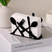 1pc Black Knife & Fork Napkin Holder For Home Kitchen, Cafe, Restaurant Dining Table, Metal Napkin Holder, Paper Towel Dispenser - Multicolor - View 7