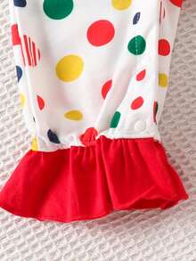 1pc Baby Girl Cute Multi-Color Polka Dot Long Sleeve Jumpsuit With Hat, Thin For Spring And Autumn - Red and White - View 6