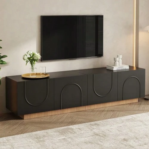 TV Stand, Modern Low TV Cabinet For Living Room, TV Console With Doors, Modern Design, Sideboard With Storage, Arched Front, Cabinet - Black - View 1