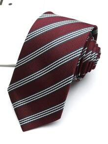 1pc Burgundy Striped Hand-Made Tie For Men And Women, Suitable For College Style, Casual, Street, Daily Wear, Party, Gift - Multicolor - View 2