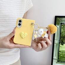 Candy Color Heart Phone Case With Cartoon Doll Pendant, Hard PC Back Plate Protective Phone Cover, Compatible With Samsung Galaxy Z Fold 8 - Yellow - View 2