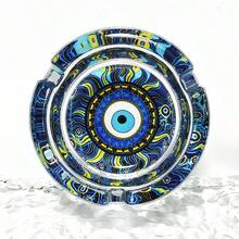 Creative Fashion Blue Eye Pattern Glass Ashtray, 3.34 Inch Round Ashtray, Bar Decor Home Decoration Ashtray, Gift For Friends - Colorful - View 1