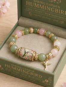 1pc Healing Crystal Circle Hummingbird Sunflower Bee Bracelet, Daily Wear, Gift - Multicolor - View 3