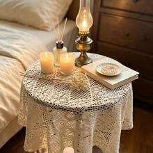 Vintage Crochet Lace Round Tablecloth, Hollow Knit Dust Cover, Suitable For Bedside Table, TV, Refrigerator, Washing Machine, Dining Table, Coffee Table, Small Home Appliances - Multicolor - View 7