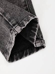 Young Boys Fashion Stone Washed Casual Wide Leg Loose Black Denim Jeans - Black - View 6