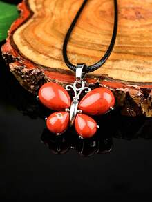 Natural Crystal Butterfly Pendant Necklace, Pink Quartz, Amethyst, Tiger Eye, Multicolor Options, Unique Niche Stone Accessory Gift - Butterfly Pendant - View 8