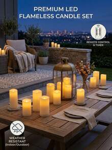 4pcs/12pcs Flameless LED Candles, Flickering Pillar Candles Battery Operated, Home Wedding Party Holiday Decoration, With 10-Key Remote Control And 24-Hour Cycle Timer, 24pcs Set - Beige Pillar Candle - View 2