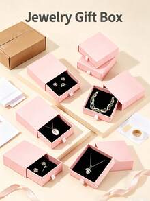 Pink Jewelry Box, Small Drawer Storage Box, Portable Earring Ring Necklace Bracelet Jewelry Display Rack, Bedroom Vanity Desktop Storage, Travel Jewelry Storage Box, Daily Cosmetics And Small Accessories Storage, Gift Packaging Box - Multicolor - View 4