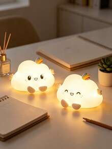 1pc Cute Cloud Silicone Touch Night Light, USB Rechargeable Soft Warm Bedside Lamp, Christmas Holiday Gift For Family, Bedroom Home Decor Night Lamp - Multicolor - View 4