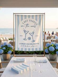 1pc-Personalized Tapestry Last Toast On The Coast Bachelorette Banner | Coastal Bach Photo Backdrop | Beach Bachelorette Decor | Coastal Bachelorette Party Decor Tapestry Custom Decor - Multicolor - View 3