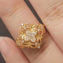 Classic Hollow Exquisite Scroll Pattern Four-Leaf Clover Zirconia 18K Gold Plated Versatile Open Ring For Women - Gold - View 5