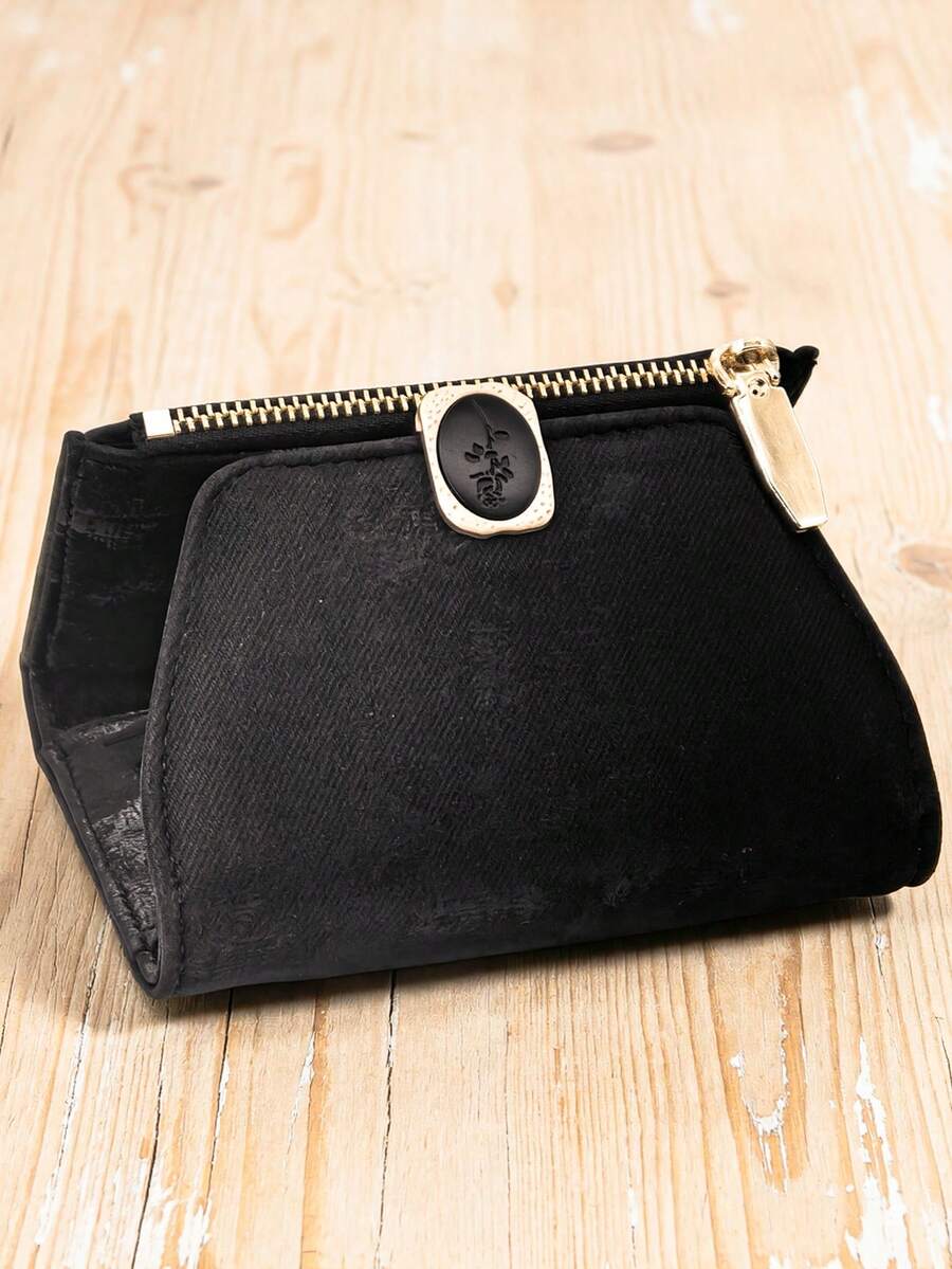 Women's Short Wallet Soft PU Foldable Multi-Function Large Capacity ID Card Holder Student Card Wallet, Exquisite Zipper Coin Purse Lightweight Suitable For Holiday Gift - Black - View 1