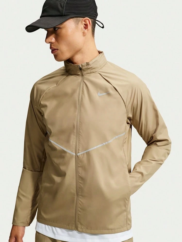 Nike Men's Striped Contrast Color Long Sleeve Pocket Sports Jacket - Brown - View 1