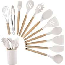 Lot de 12 Ustensiles de cuisine en silicone, résistants à la chaleur, antiadhésifs, passent au lave-vaisselle, ergonomiques, - couleur comme sur la photo - Voir 1