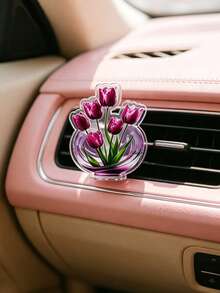 2D Creative Purple Tulip Vase Car Air Vent Clip, Acrylic Simulation Flower Auto Air Outlet Ornament, Cute Car Interior Decor Accessories For Ladies - 2D Tulip Vase - View 2