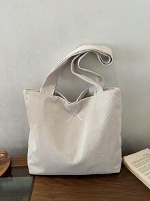 Women's Corduroy Solid Color Shoulder Tote Bag, Suitable For Daily Commute, Travel, Shopping - Beige - View 3