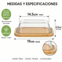 Cake And Butter Box With Natural Bamboo Base And Glass Lid, Kitchen Storage Container For Pastries, Size 14.5x19x6.5 Cm - White - View 9