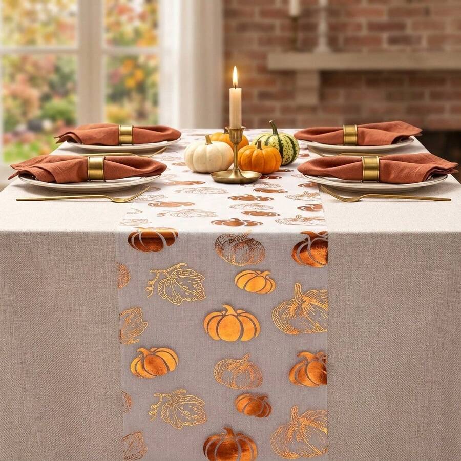 Halloween Thanksgiving Theme Table Runner Transparent Pumpkin Pattern Party Backdrop Decor For Birthdays Anniversaries Home Decor Holiday Parties Photo Background Halloween Thanksgiving Party Banquet Decor - A - View 1