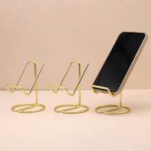Iron Desktop Phone Stand, Luxury Gold Metal Material, Stable Support To Free Hands, Can Hold Phone And Cards, Minimalist Versatile Design, Suitable For Bedroom, Kitchen, Office Desktop Placement, Home Office And Binge-Watching, Textured Wear-Resistant Multi-Functional Display Stand - A - View 2