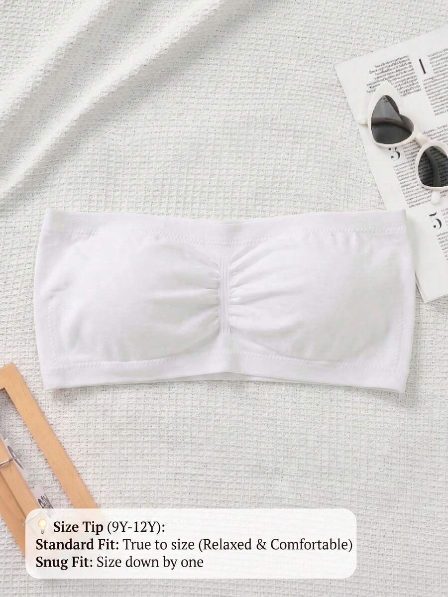 女童白色无缝抹胸文胸,9-12岁青少年无肩带加厚文胸,亲肤青春期必备内衣 - 白色 - 查看 1