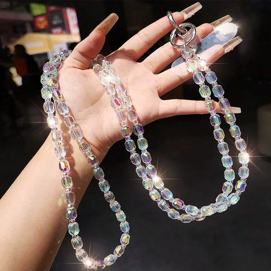 Tali Selempang Ponsel Manik-Manik Kristal Berkilau Estetik, Rantai Ponsel Panjang Berkilau dengan Rhinestone dan Tab Tempel yang Dapat Dilepas, Tali Ponsel Manik-Manik Anti-Hilang yang Cocok untuk Semua Casing Ponsel Pintar - MultiWarna - View 1