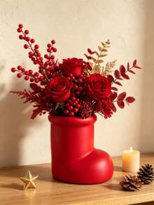 1pc Red Boot-Shaped Vase, Creative Christmas Boot Planter, Holiday Christmas Tabletop Centerpiece Decoration, Unique Living Room, Office, Holiday Party Display Table Decor - A - View 4