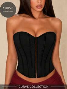 Apperloth A Black Hollow Front Open Backless Corset Bustier, Steel Bone Support, Nightclub Style Short Tube Top, Punk Music Festival Halloween Style - Black - View 5