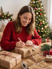 200/300pcs Self-Adhesive Kraft Paper Labels, Christmas Gift Tags, Vintage Style Gift Label Stickers, Suitable For Gift Wrapping, Christmas Gifts, Home Decor, Christmas Wrapping Paper - Multicolor - View 9