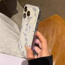 1 قطعة غطاء هاتف TPU بتصميم غصن زهري بنفسجي جمالي مطفي شفاف نافذة كبيرة تغطية كاملة للعدسة مقاوم للسقوط متوافق مع أبل 18 17 16 15 14 13 12 11 Pro Max/Plus غطاء واقي مقاوم للبصمات - شفاف - مشاهدة 4